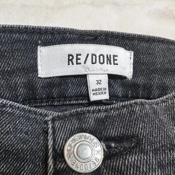 Re/Done 70s Stove Pipe High Rise Jeans Black Ankle Raw Hem NWT Sz 32 / 14 - Picture 7 of 16